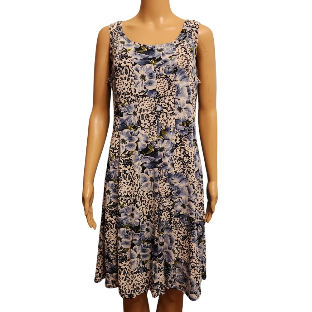 Blue Floral Pleated Stretchy Sleeveless Dress MP